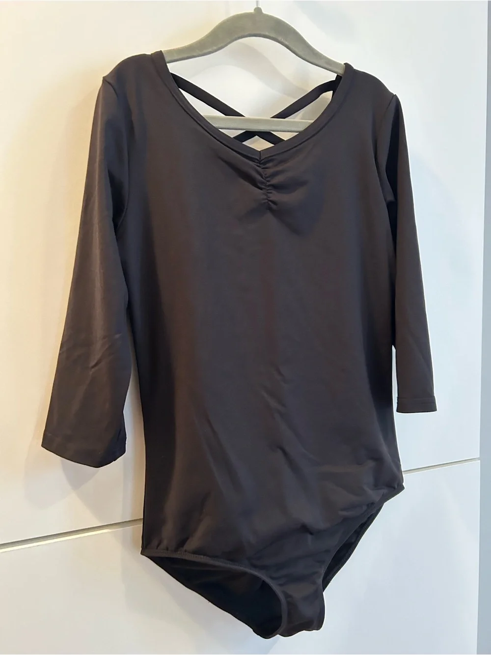Danskin Now Black 3/4 Sleeve Dance Leotard with Crossing Back Straps - LG 10/12